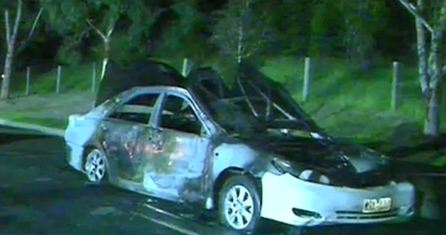 The burnt-out Toyota was found overnight in Narre Warren. (9NEWS)