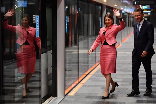 New South Wales Premier Gladys Berejiklian (left) holds a sentimental spot for the Northwest Metro project, something she began nine years ago. (AAP Image/Dean Lewins)