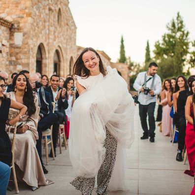 Bride forgot half her dress on wedding day