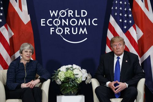 The US president and UK Prime Minister Theresa May respond to questions from the press. (AAP)