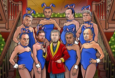 Chelsea owner Roman Abramovic and his sacked managers as Playboy bunnies