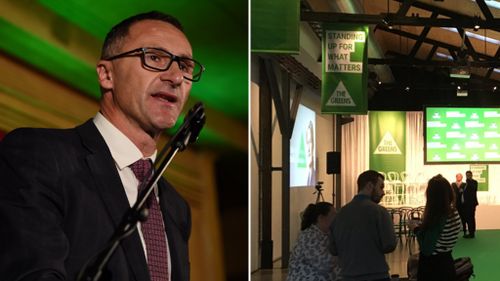 Richard Di Natale, and preparations for the campaign launch. (AAP, Twitter / @RichardDiNatale)