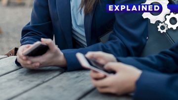 Two students using mobile phones at school.