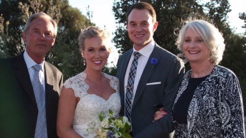 Slade with daughter-in-law Mel, son Nick, and wife Lyn.