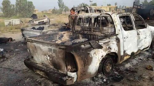 One of the destroyed vehicles. (AAP)