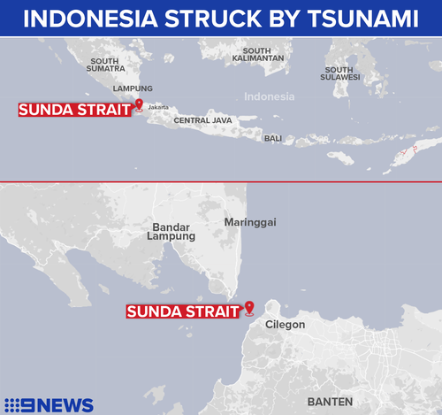 The tsunami hit coastal areas in the Sunda Strait.