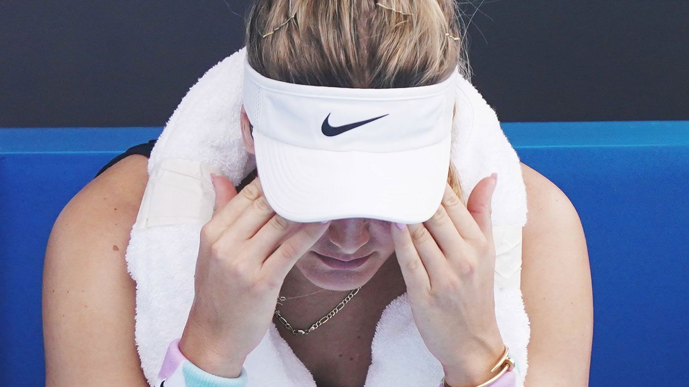 Eugenie Bouchard struggles during her qualifying match on Tuesday.