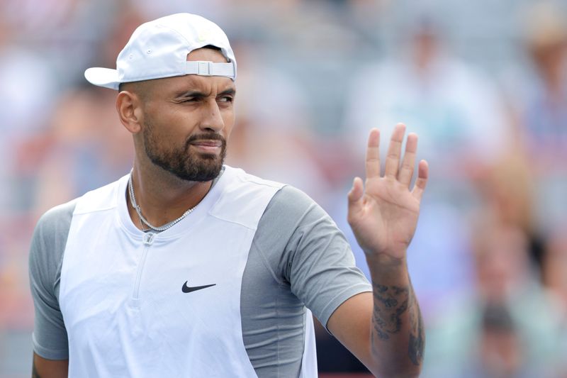 Nick Kyrgios during his match against Daniil Medvedev at the National Bank Open at Stade IGA on August 10, 2022 in Montreal, Canada.(Photo by Jeff Chevrier/Icon Sportswire via Getty Images)