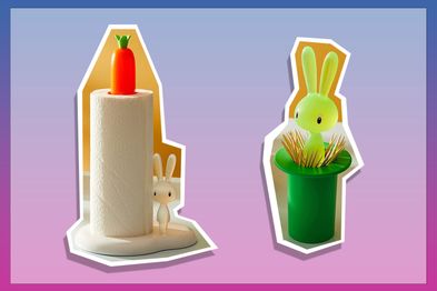 9PR: Bunny and Carrot Paper Towel Holder and Bunny Toothpick Holder.