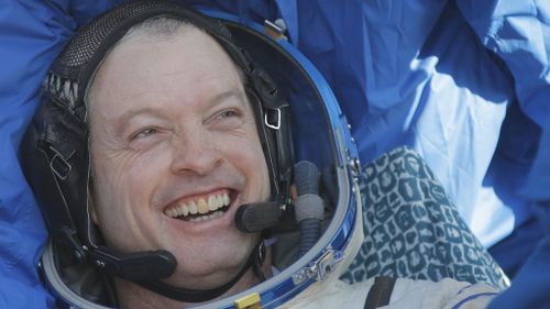 US NASA astronaut Steve Swanson after landing in the Soyuz TMA-12M space craft near Kazakhstan on September 11, 2014. (AAP)