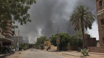 Smoke is seen rising in Khartoum, Sudan, Saturday, April 15, 2023.  