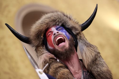 A protester is seen inside the US Capitol Building.