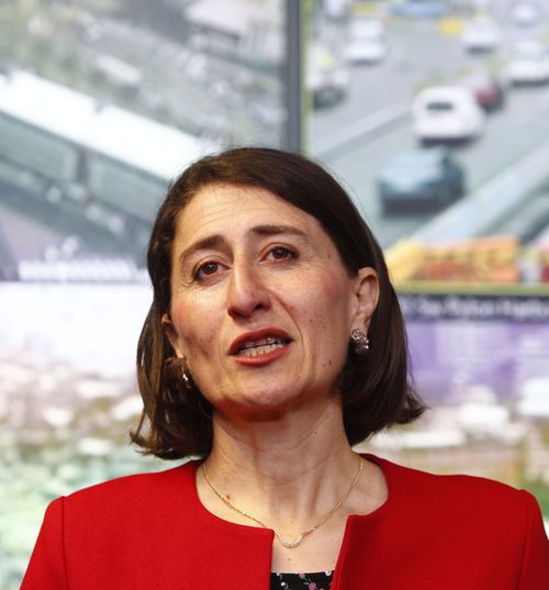 Gladys Berejiklian talks to the media during a press conference at the Transport Management Centre in Sydney today. (AAP)