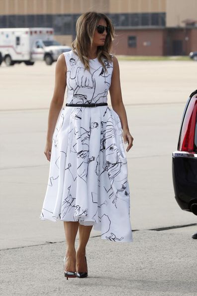 Melanie Trump in her Alexander McQueen dress on the Fourth of July.