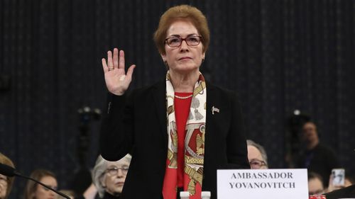 Former U.S. Ambassador to Ukraine Marie Yovanovitch is sworn in to testify to the House Intelligence Committee on Capitol Hill in Washington,