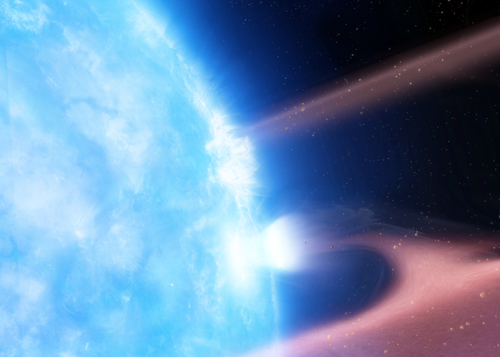 Artist's impression of a white dwarf, G29—38, accreting planetary material from a dead planet. (Image credit: 