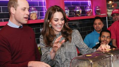 Prince William, Duke of Cambridge and Catherine, Duchess of Cambridge help make Kulfi milkshakes at MyLahore on January 15, 2020 in Bradford, United Kingdom.