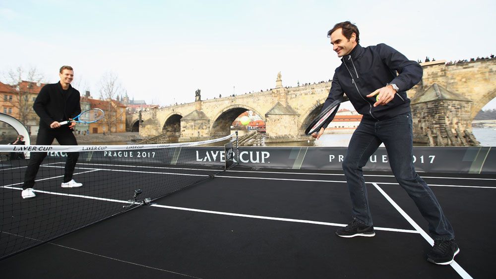 Federer uses barge to promote Laver Cup
