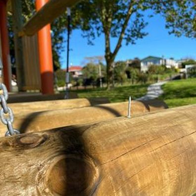 Local park with nails sticking out. 