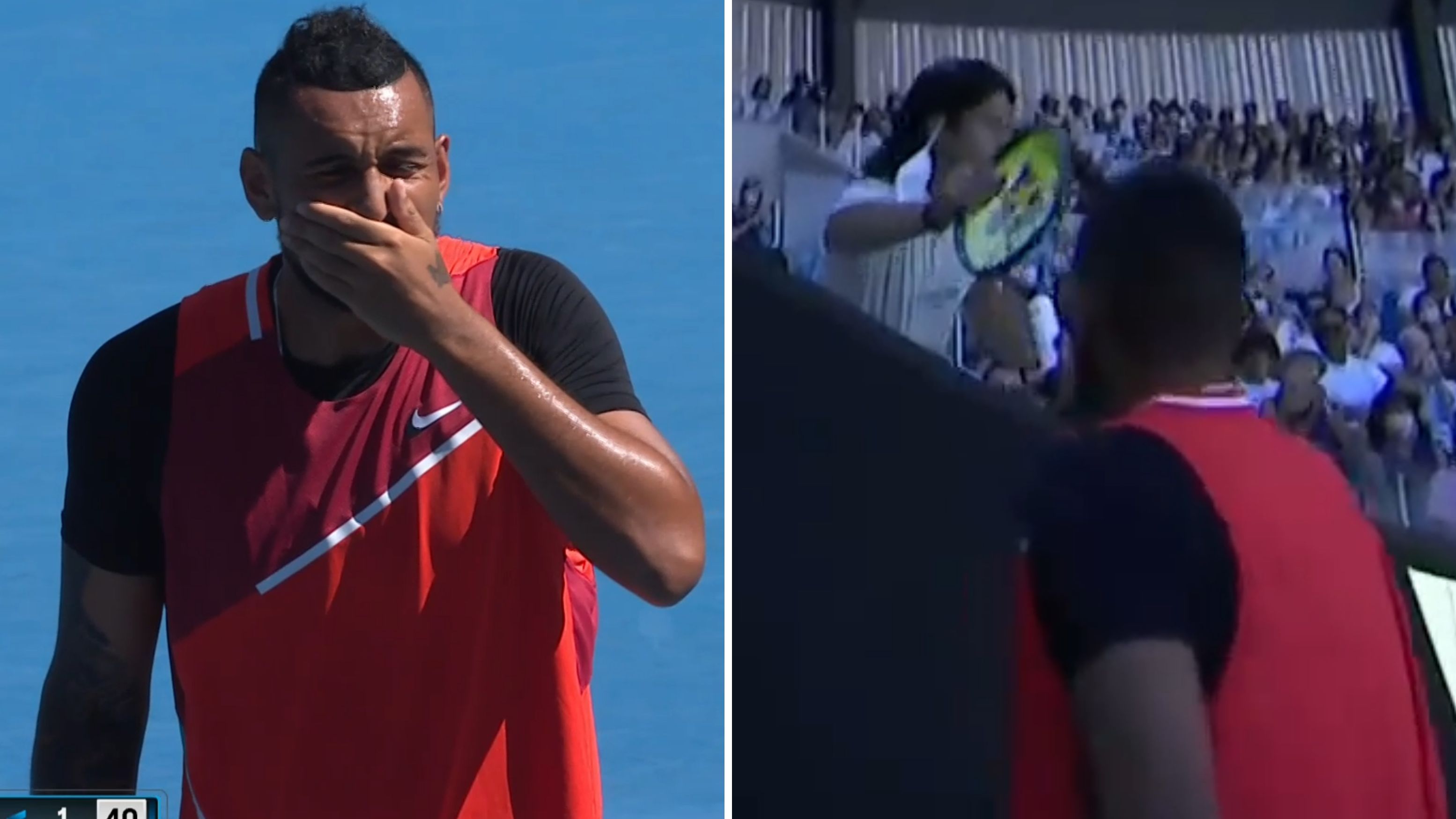 Nick Kyrgios gives racquet to young fan he accidentally hit with ball