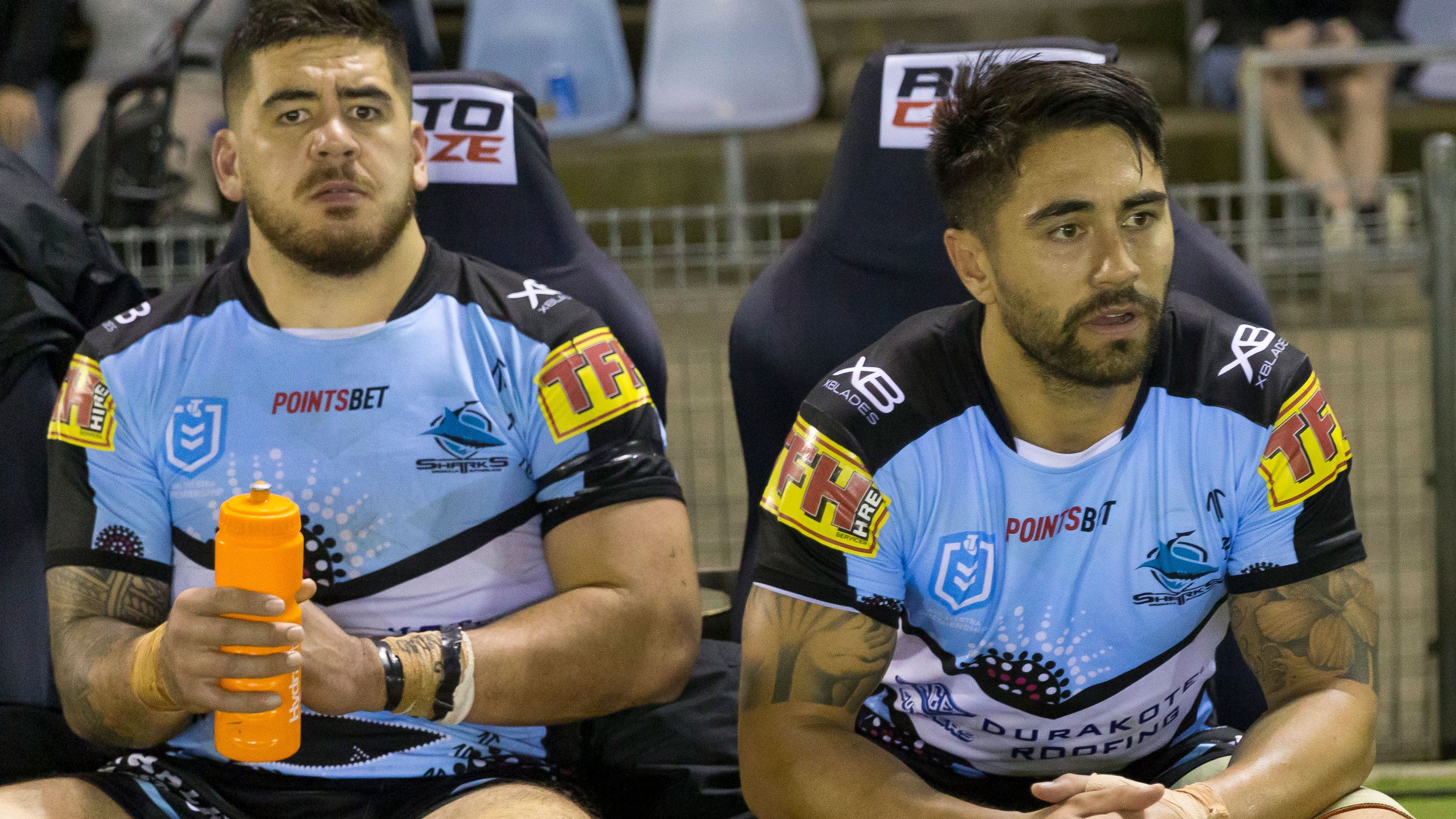 Shaun Johnson (right) after being hooked against the Broncos.