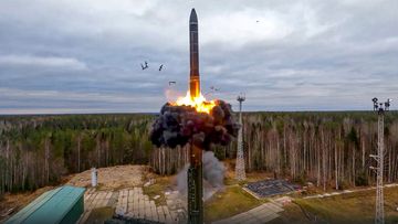 A Yars intercontinental ballistic missile is test-fired as part of Russia&#x27;s nuclear drills from a launch site in Plesetsk, northwestern Russia.