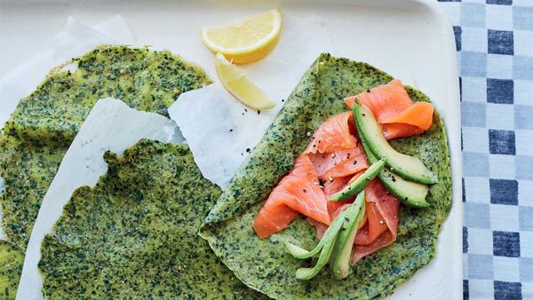 Energy-boosting spelt and spinach crepes with avocado by Rachel Kelly