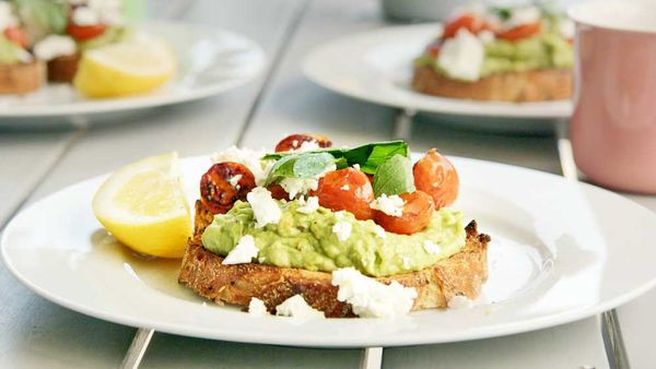 Smashed avocado with blistered tomatoes