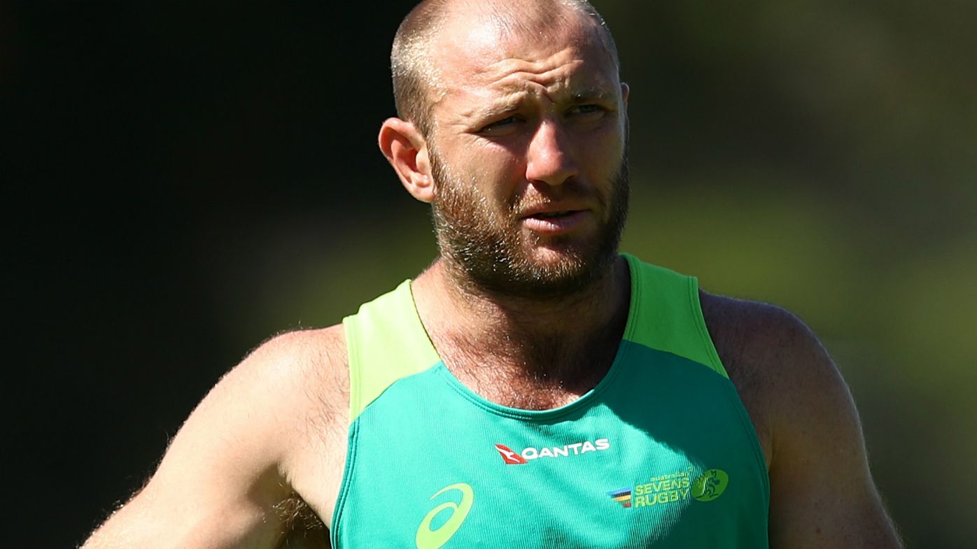 James Stannard of Australia warms up prior to the Australian Rugby Sevens practice match against New Zealand at Newington College on March 29, 2018 in Sydney, Australia.