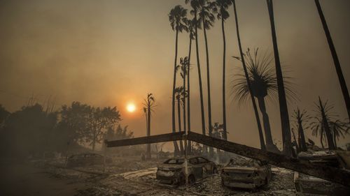 The wildfires burned through a large land mass in December, levelling an apartment complex in Ventura. (AAP)