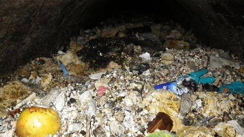 The fatberg is a coagulation of things people have poured, flushed or otherwise inserted into the sewerage system. Including rubber gloves. (Supplied)