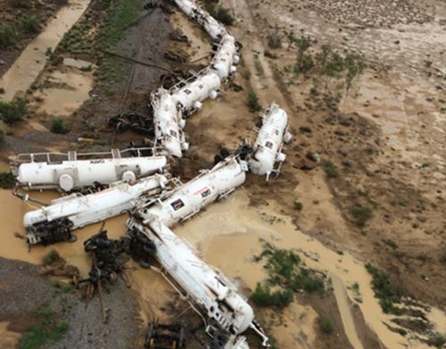 The locomotive and its 26 carriages derailed about 20km from Julia Creek. (Queensland Police Service)