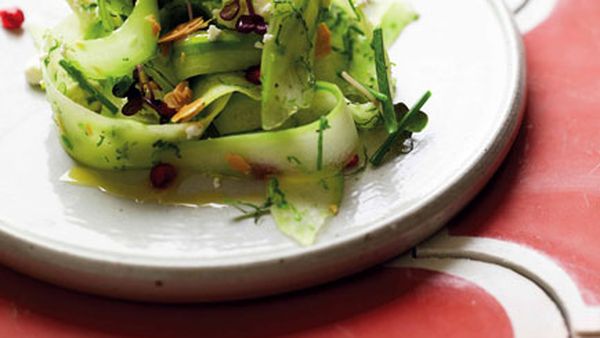 Shaved cucumber and pomegranate salad