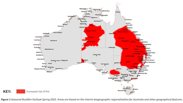 This map shows the increased fire risk around Australia for spring.