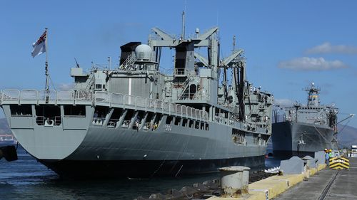 Royal Australian Navy vessels HMAS Anzac and HMAS Success docked in the Phillipines on April 12. (EPA / AAP)