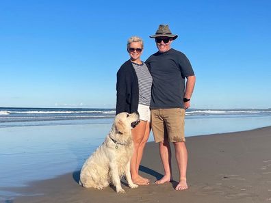 Louise Balfe with her husband and dog.