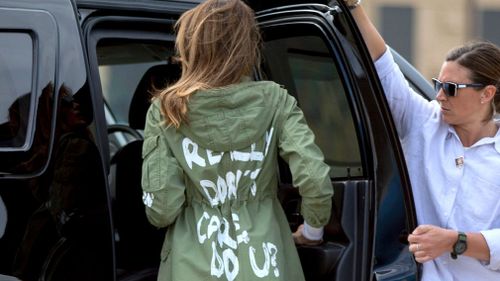 Melania Trump boards a plane at Andrews Air Force Base, Md., Thursday, June 21, 2018, to travel to Texas. Picture: AP