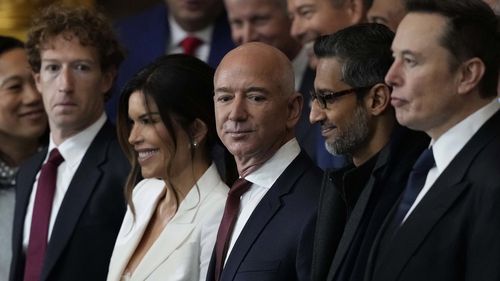 Mark Zuckerberg, Jeff Bezos, Sundar Pichai and Elon Musk aka a broligarchy, arrive before the 60th Presidential Inauguration.