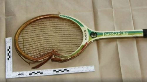 The tennis racquet used to beat Mark Spencer to death.
