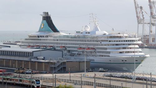 The cruise ship Artania is seen docked in Fremantle harbour in Fremantle