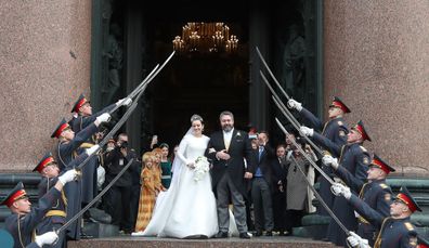 The wedding of Grand Duke George Mikhailovich of Russia and Rebecca (Victoria) Bettarini of Italy at St Isaac's Cathedral. 