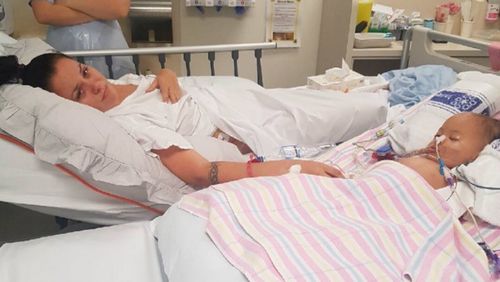 Rebecca and her daughter Aiva in hospital. Picture: Supplied