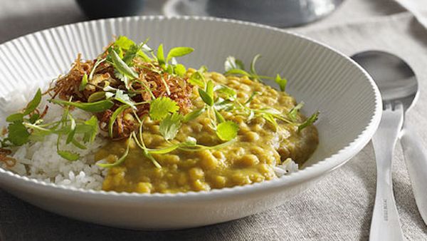 Dhal with coriander and fried onion