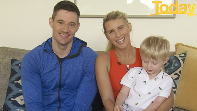 Hall appeared with her husband Ed Kavalee and their young son to emphasis the importance of exercise.