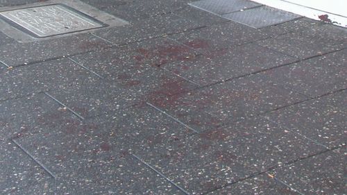 Blood could be seen on Hindley street this morning, hours after the attack.