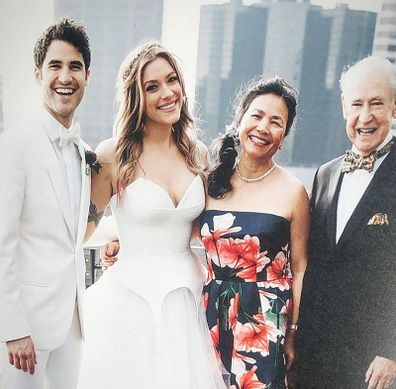 Darren Criss and wife Mia Swier with his parents Cerina and dad William
