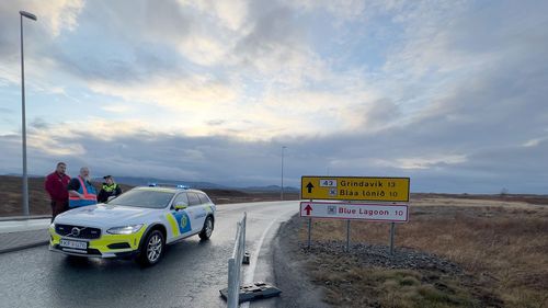 Police close the road to Grindavík on November 12.