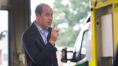 Prince William meets paramedic staff, maintaining social distancing, from the East of England Ambulance Service Trust.