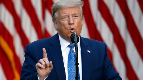 President Donald Trump speaks in the Rose Garden of the White House