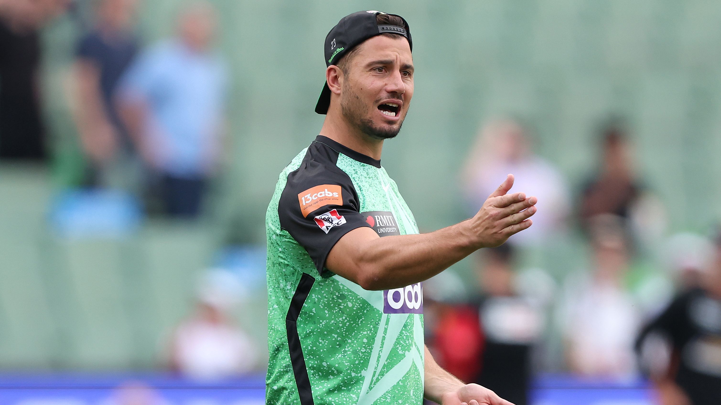 MELBOURNE, AUSTRALIA - DECEMBER 13: Marcus Stoinis of the Stars warms up prior to the BBL match between Melbourne Stars and Perth Scorchers at Melbourne Cricket Ground, on December 13, 2023, in Melbourne, Australia. (Photo by Robert Cianflone/Getty Images)